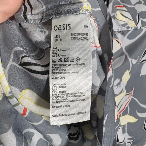 Oasis Women's Gray Floral Faux Wrap Shorts Romper - Size 8 - Pockets - Playsuit - Picture 7 of 8